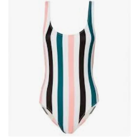 Hula Honey Striped One-Piece Swimsuit Green Black Pink & White XL NWT - Picture 3 of 4